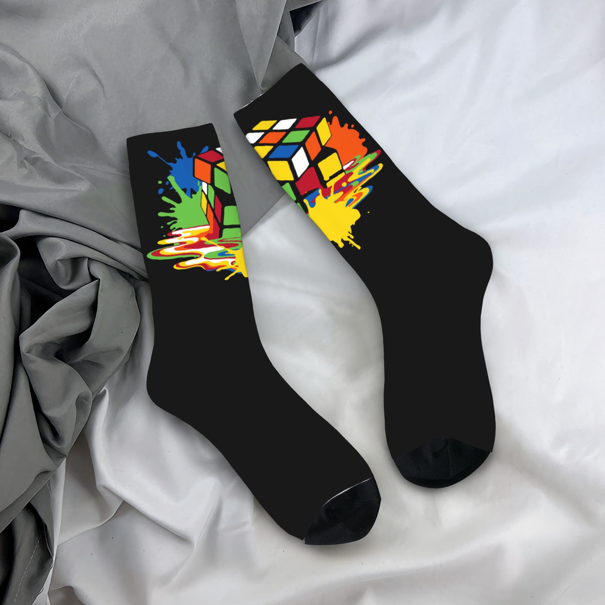 Dress Sock Men - جوارب مخصصة بتصميم مكعب روبيك للرجال